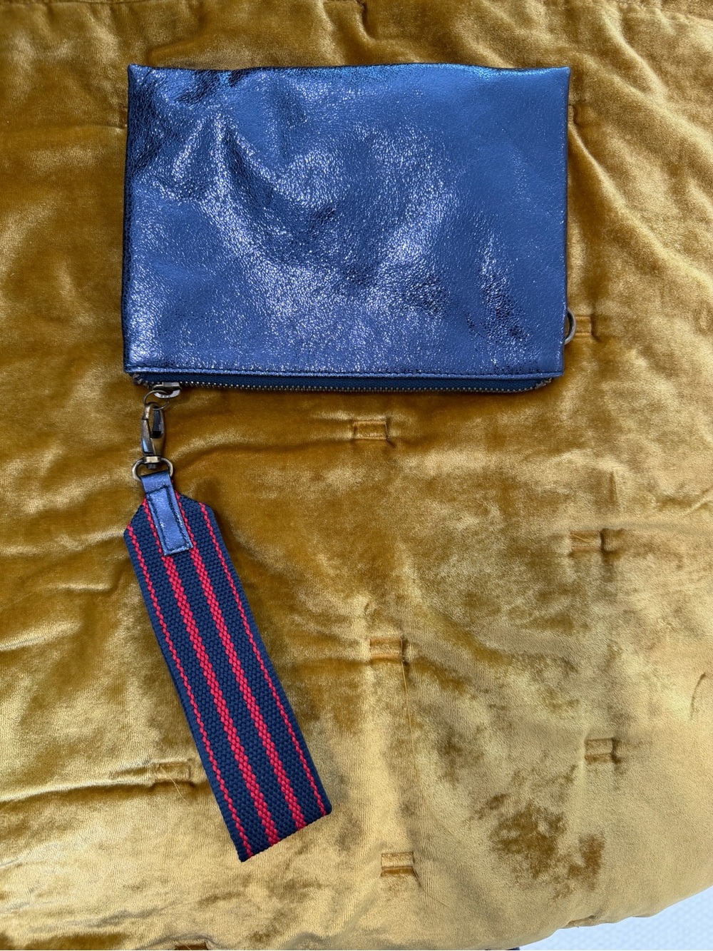 Anthropologie Metallic Navy Wristlet with Striped Strap - Picture 2 of 5